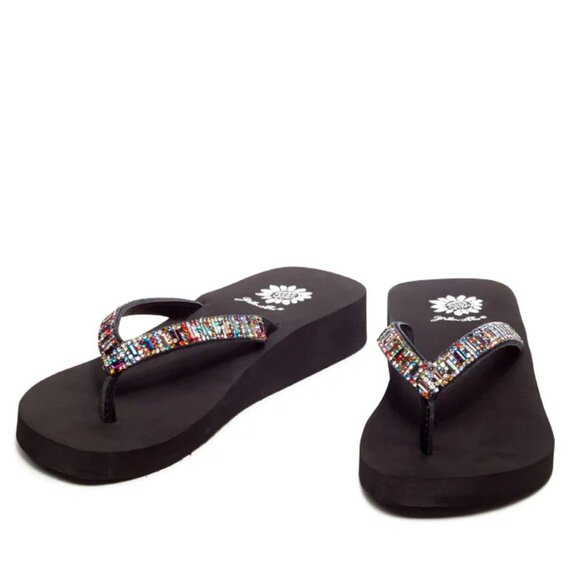 Yellowbox Zemily Multi-colored Rhinestone Flip Flop Sandal - Black - Size 7.5 - Picture 1 of 8
